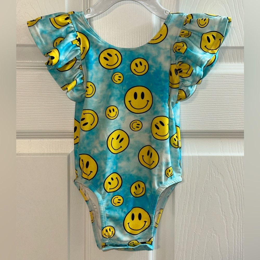 Posh Peanut Blue and Yellow Smiley Face Toddler Girl’s 18-24M Swimsuit